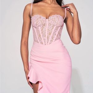 Junia Pink Lace Corset Maxi Dress